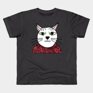 Portrait of Red Sweater Cat Kids T-Shirt